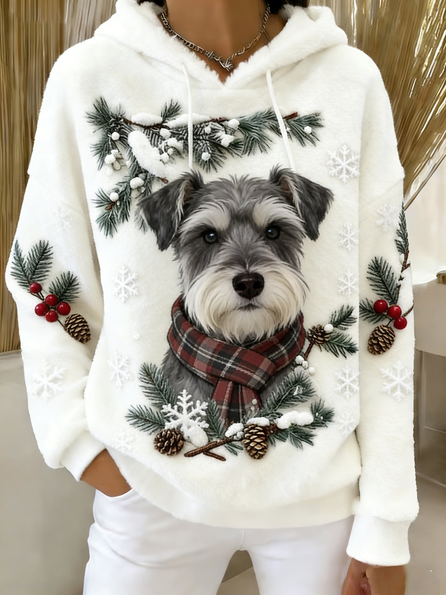 Damska wygodna flanelowa bluza z kapturem Retro Animal Art Print