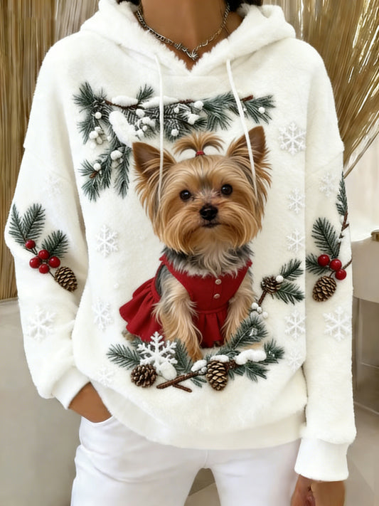 Damska wygodna flanelowa bluza z kapturem Retro Animal Art Print