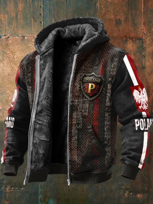 Męska kurtka z nadrukiem patchworkowa z polaru z nadrukiem