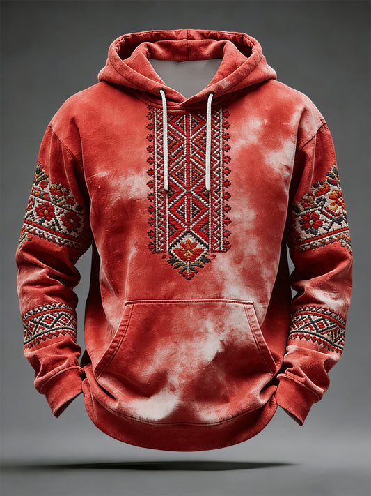 Retro etniczna geometryczna bluza z kapturem i barwnikiem