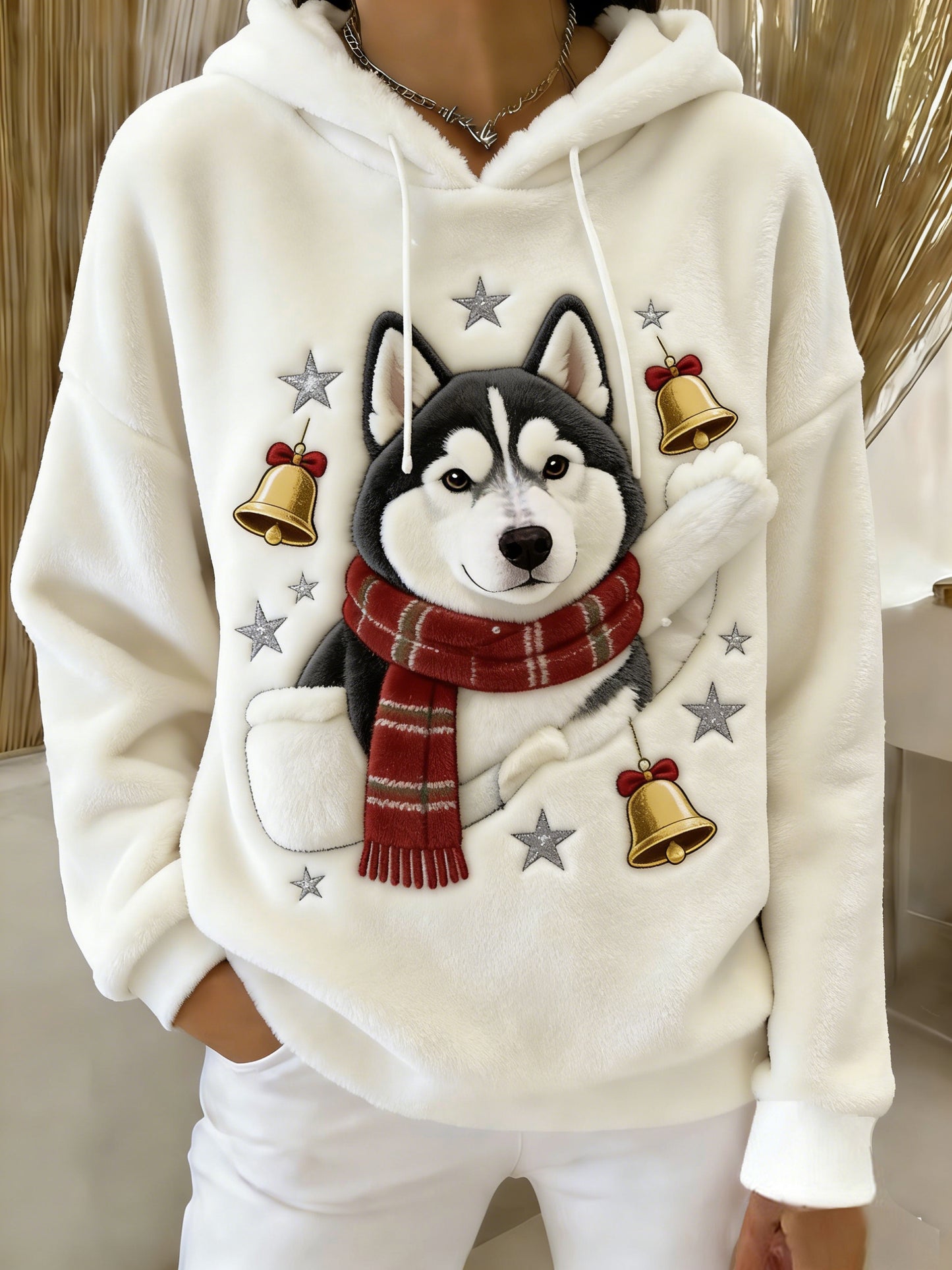 Damska wygodna flanelowa bluza z kapturem Retro Animal Art Print