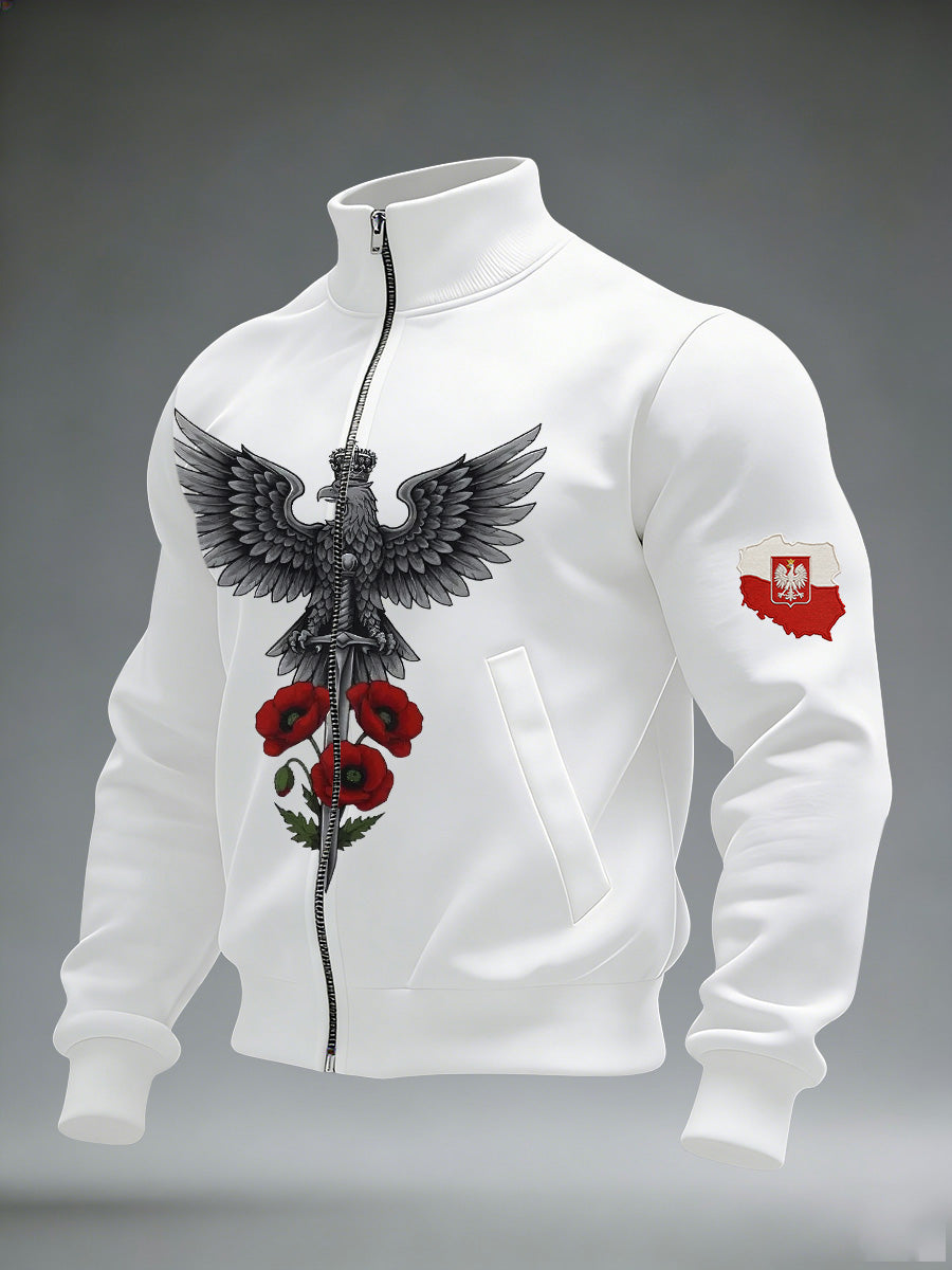 Ciepła kurtka męska z polskim nadrukiem artystycznym