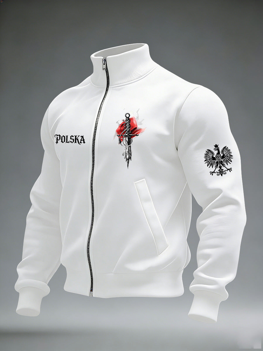 Ciepła kurtka męska z polskim nadrukiem artystycznym