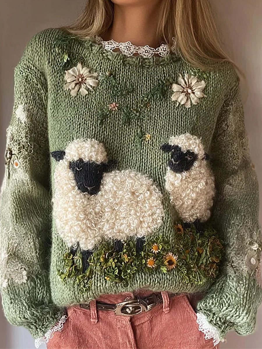 Słodka damska rozmyta owca z nadrukiem przytulna zwykła bluza