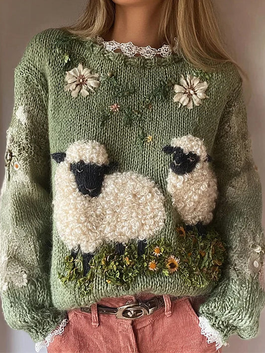 Słodka damska rozmyta owca z nadrukiem przytulna zwykła bluza