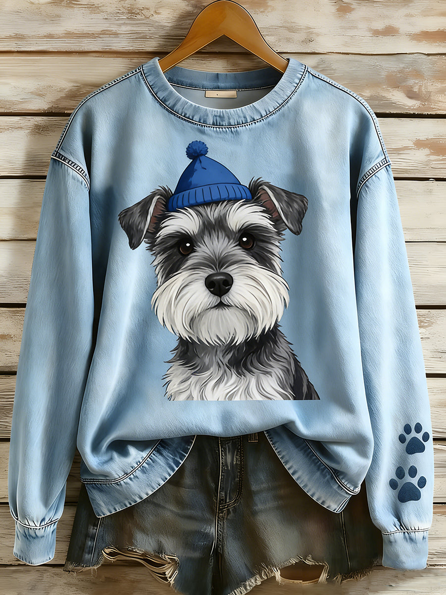 Damska bluza z długim rękawem w stylu retro Patchwork Animal Art Print Casual Comfort