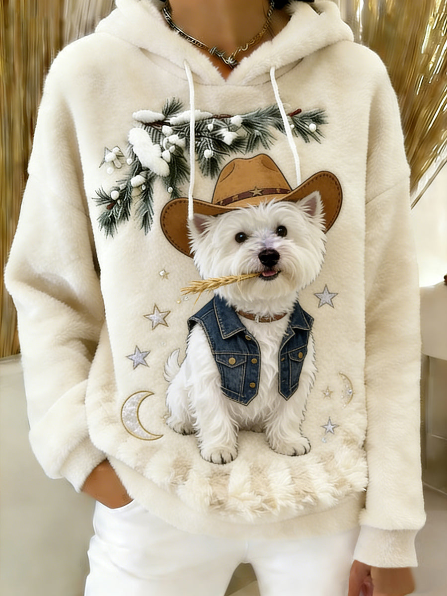 Damska wygodna flanelowa bluza z kapturem Retro Animal Art Print