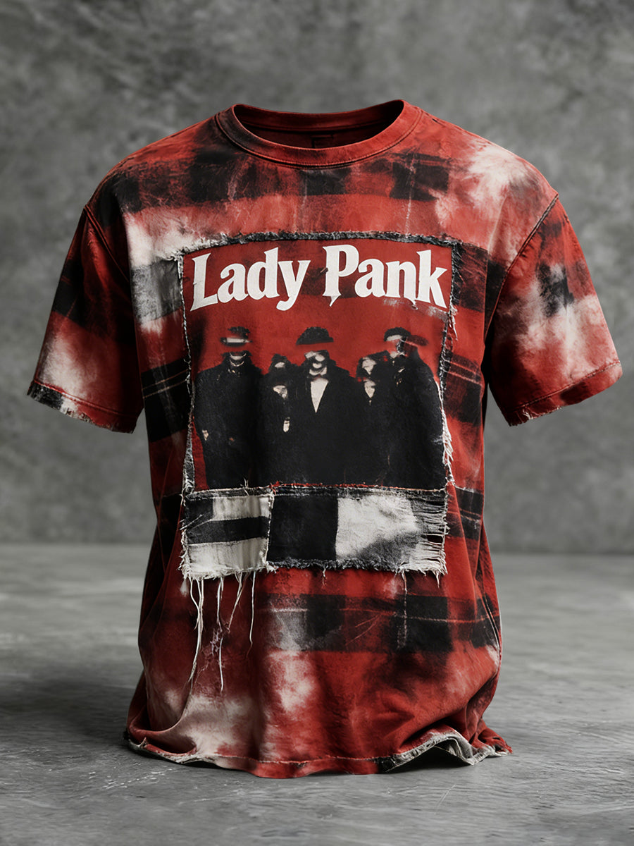 Retro Polski Rock Band Abstrakcyjna Plaid Casual T-Shirt