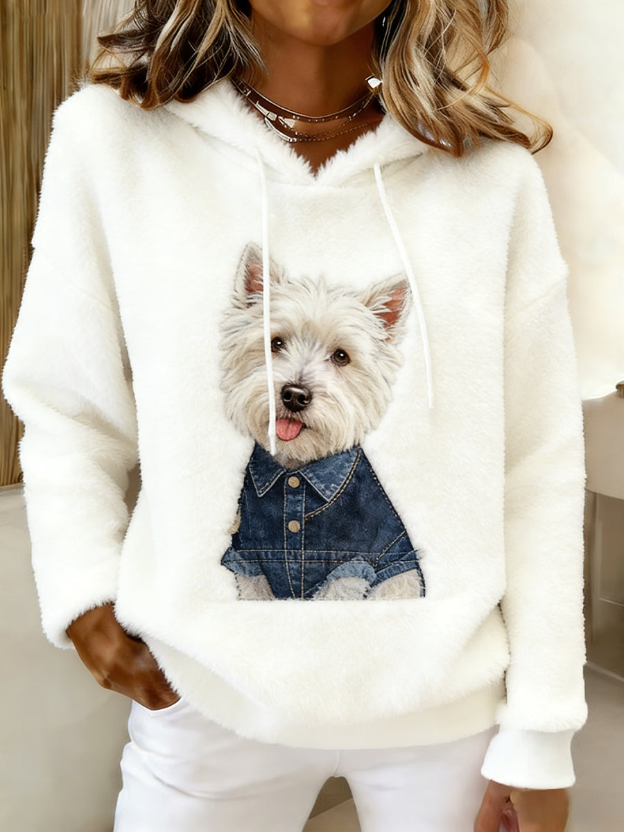 Damska wygodna flanelowa bluza z kapturem Retro Animal Art Print