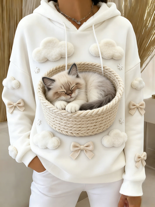 Damska wygodna flanelowa bluza z kapturem Retro Animal Art Print