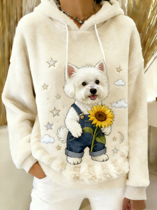 Damska wygodna flanelowa bluza z kapturem Retro Animal Art Print