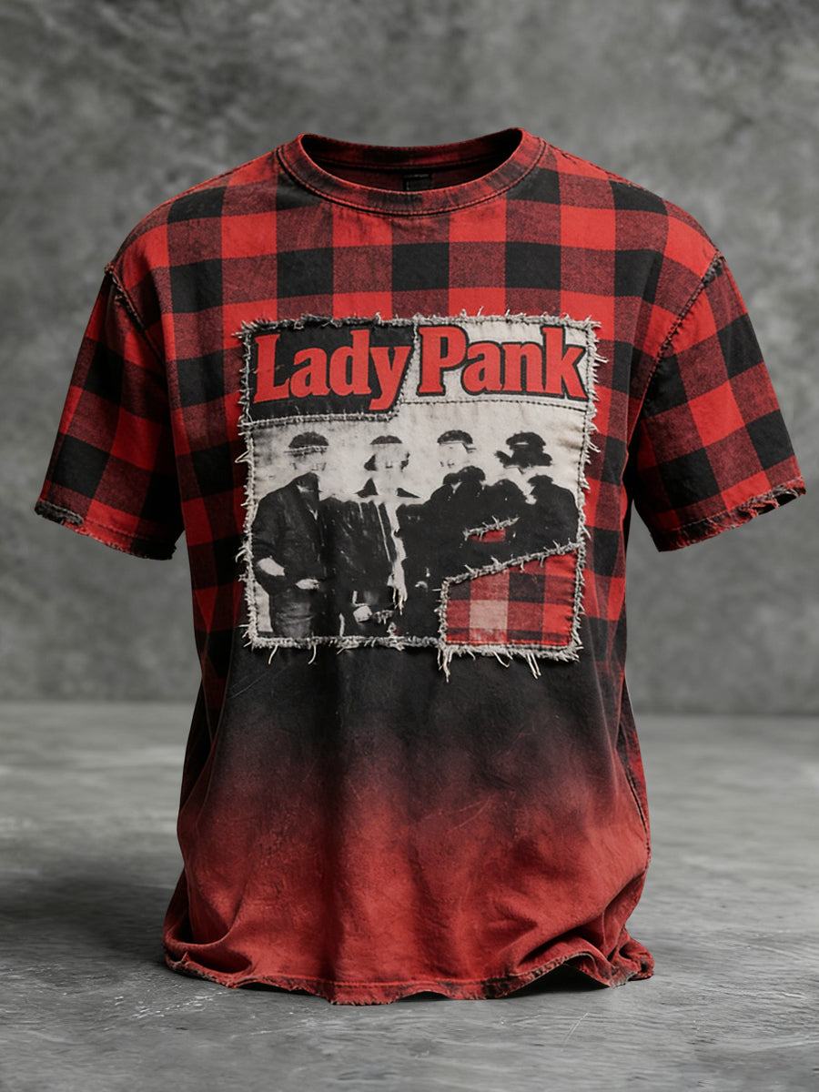 Retro Polski Rock Plaid Gradient Casual T-Shirt