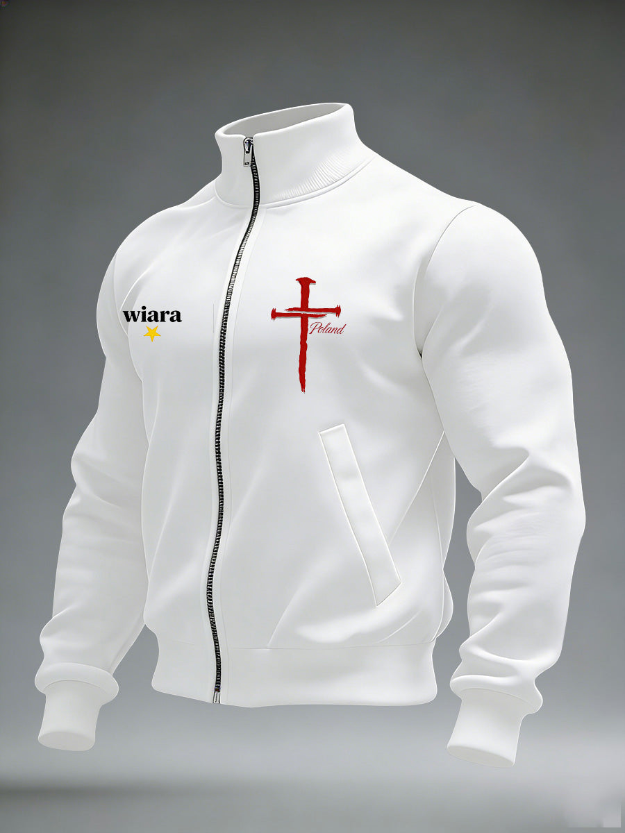 Męska kurtka z długim rękawem z nadrukiem polskiej flagi