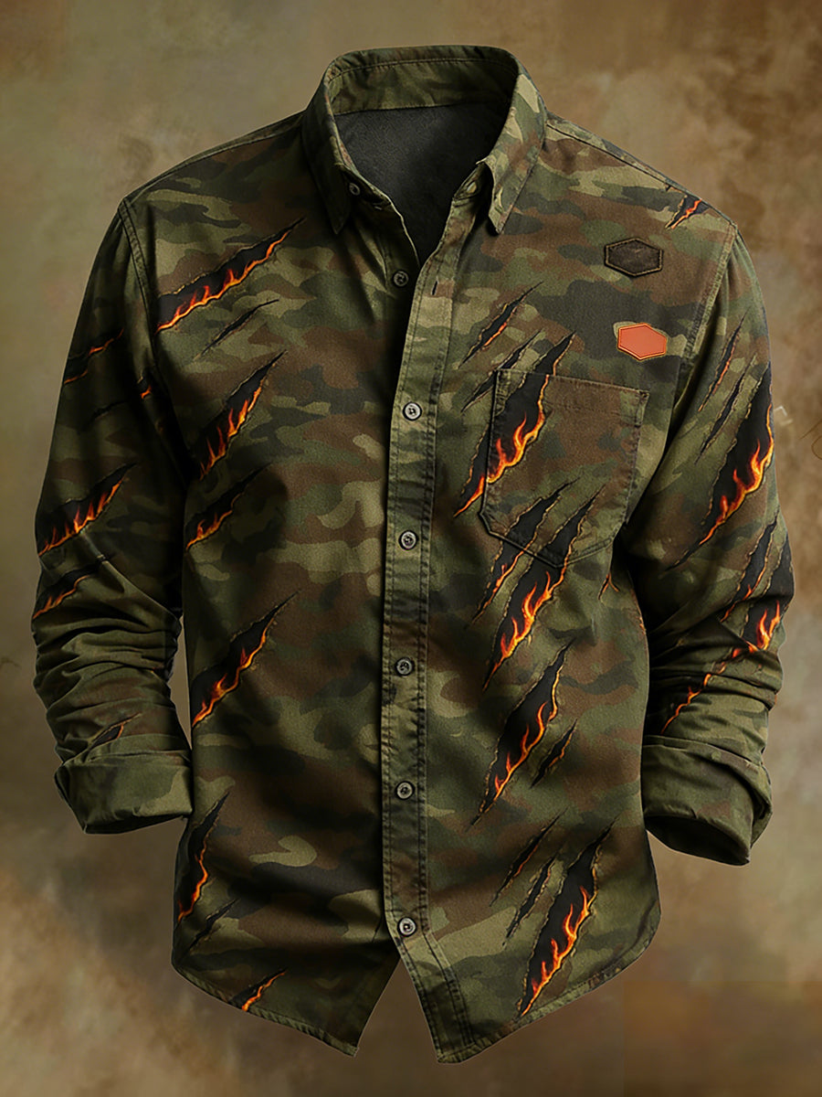 Męska wygodna koszula z długim rękawem Retro Art Print Business