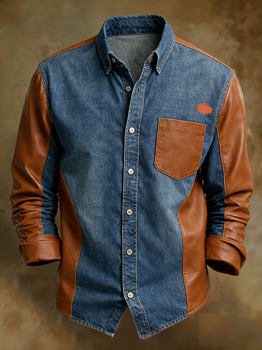 Męska wygodna koszula z długim rękawem Retro Art Print Business