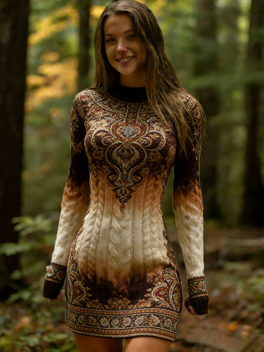 Damski styl etniczny z motywem kwiatowym w stylu vintage Wygodna i elegancka sukienka