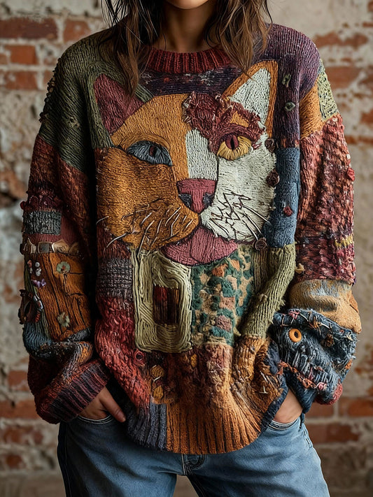 Damski Artystyczny Kot Vintage Tops