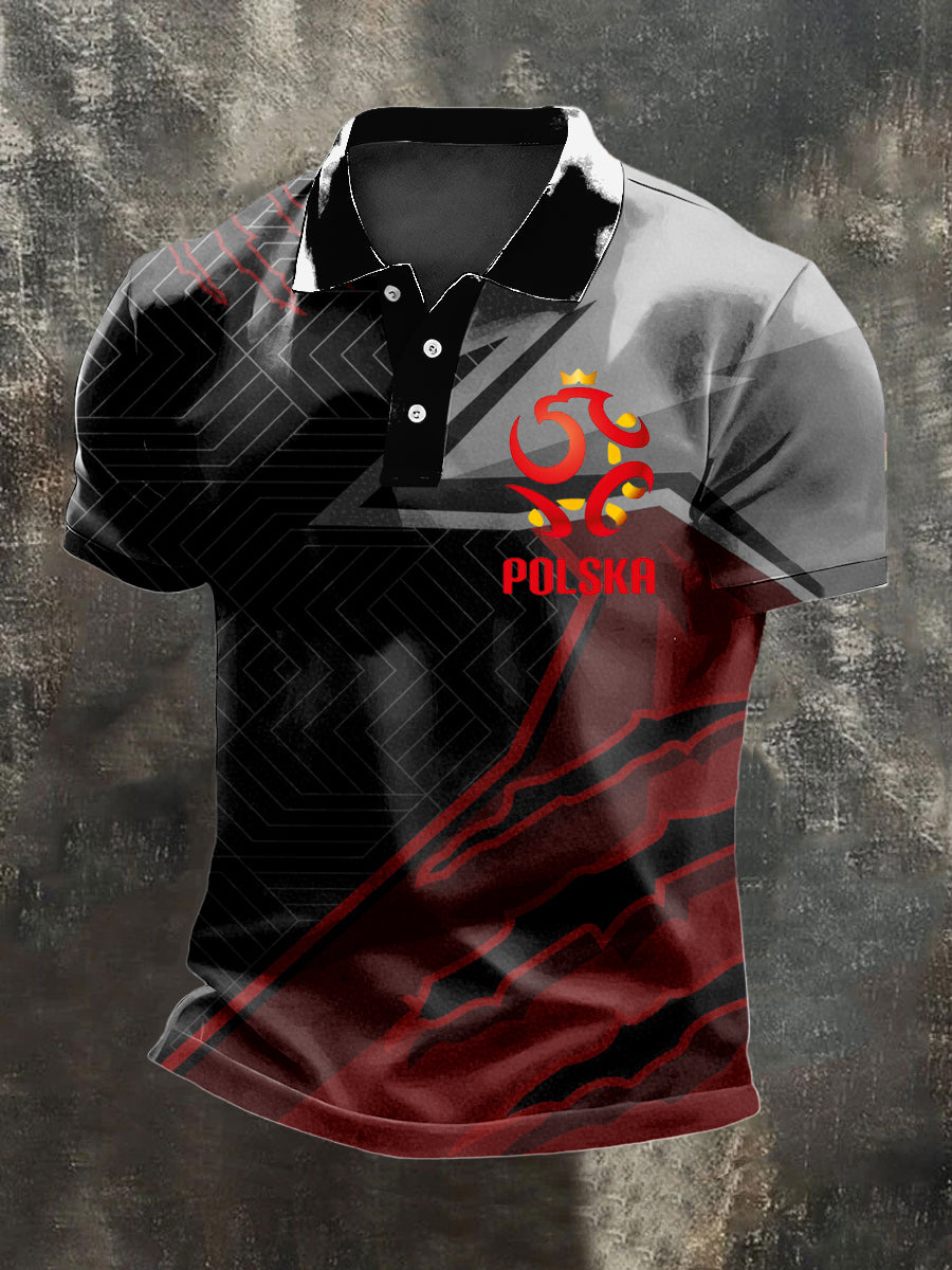 Męska koszulka polo Modern Geometryczna Polska Emblemat