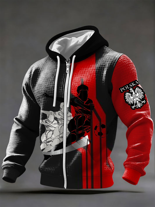 Męska dynamiczna Polska Piłka nożna Graficzna Kurtka z zamkiem błyskawicznym