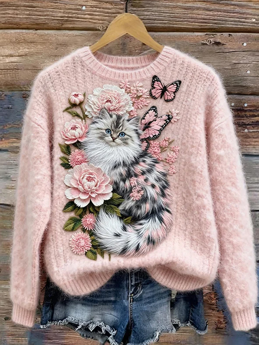 Damskie Retro Animal Art Print Casual Top flanelowy