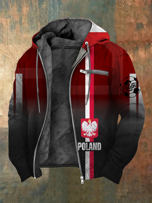 Stylowa męska kurtka zapinana na zamek z flagą i orłem