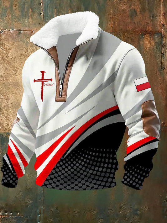 Męska bluza ze stójką z nadrukiem polskiej flagi