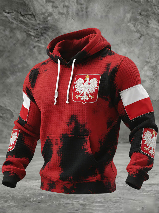 Retro Polską Flagę Naszywka Gradient-Barwiona Casual Waffle Bluza z kapturem