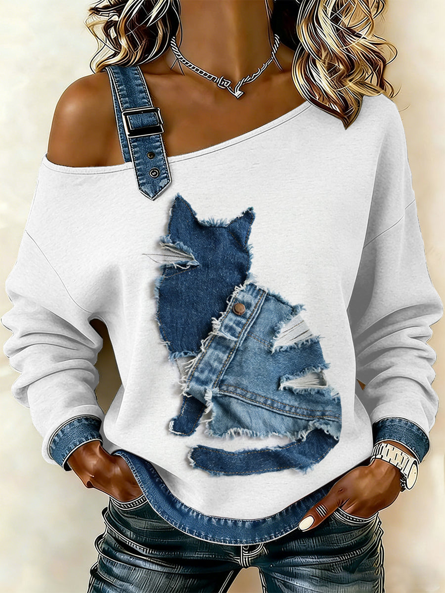 Damska bluza z motywem patchworku w stylu vintage Cat