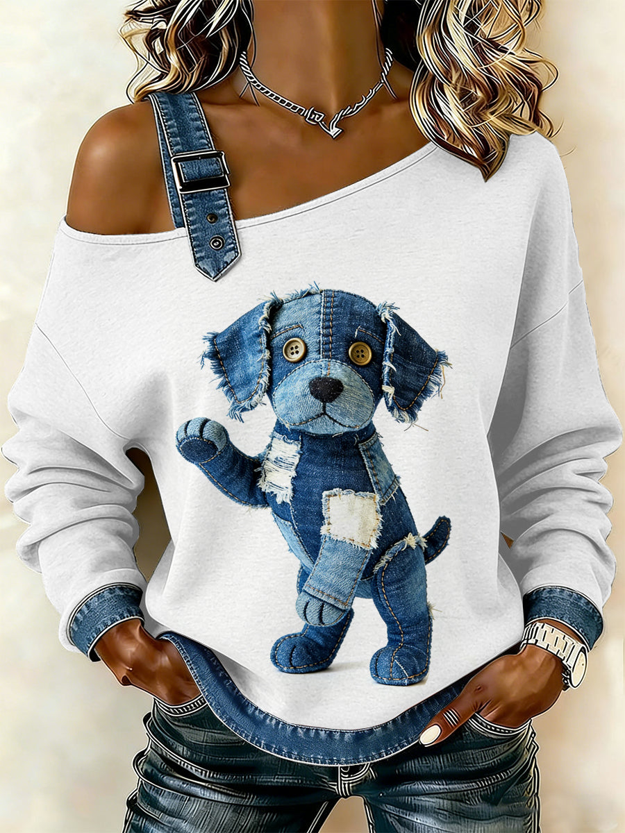 Damska bluza z motywem patchworku dla psa w stylu vintage