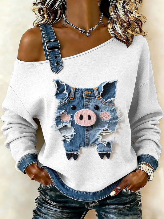 Damska bluza z motywem patchworku w stylu vintage z nadrukiem w stylu vintage