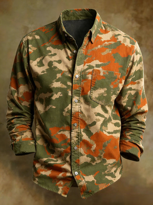 Męska wygodna koszula z długim rękawem Retro Art Print Business