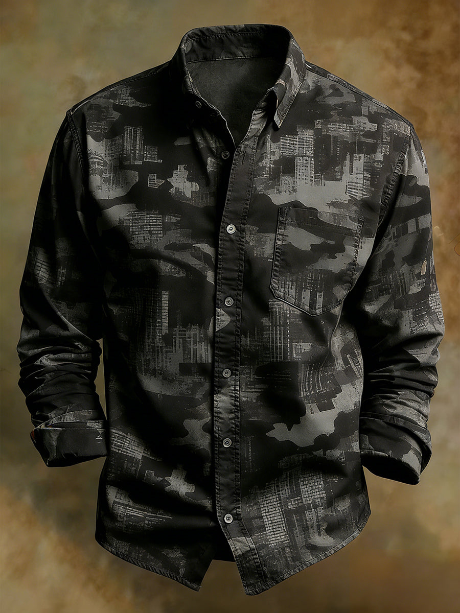 Męska wygodna koszula z długim rękawem Retro Art Print Business