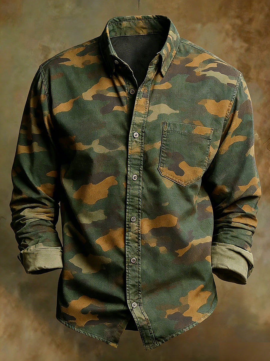 Męska wygodna koszula z długim rękawem Retro Art Print Business