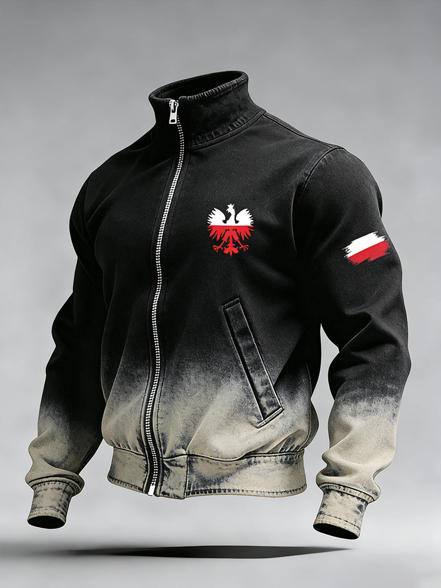 Męski Vintage Polski Art Print Casual I Wygodna Kurtka