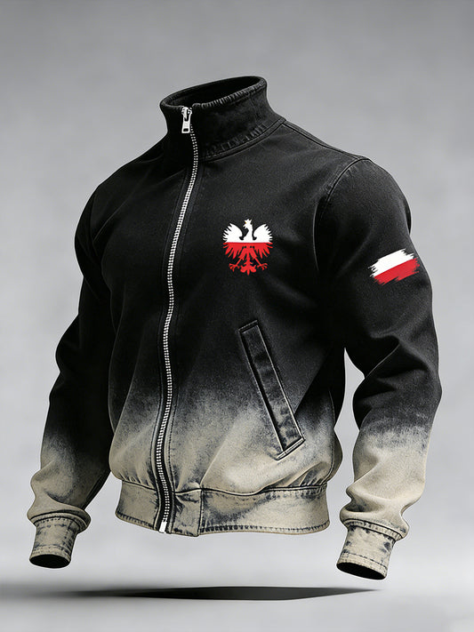 Męski Vintage Polski Art Print Casual I Wygodna Kurtka
