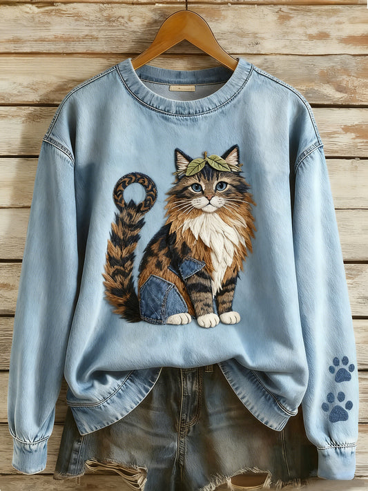 Damska bluza z długim rękawem w stylu retro Patchwork Animal Art Print Casual Comfort