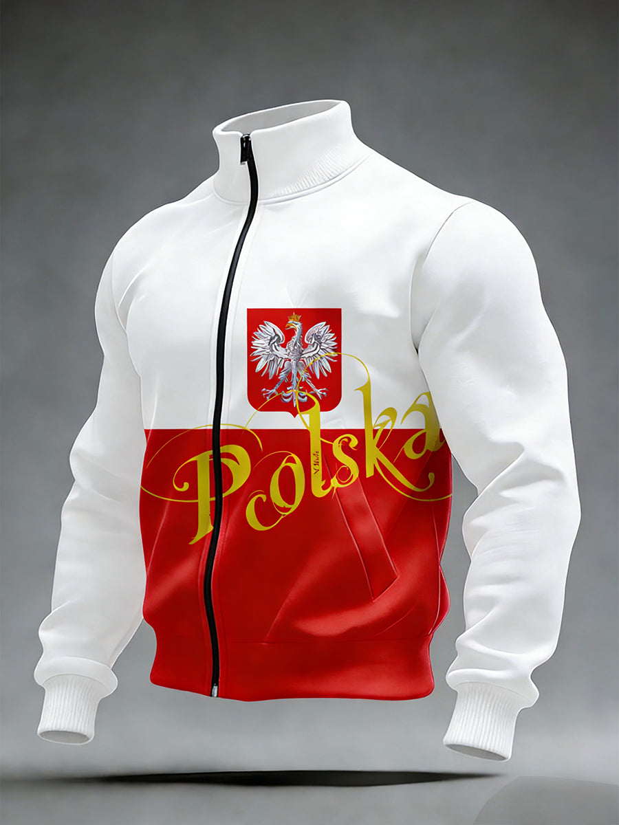 Męski Vintage Polski Art Print Casual I Wygodna Kurtka