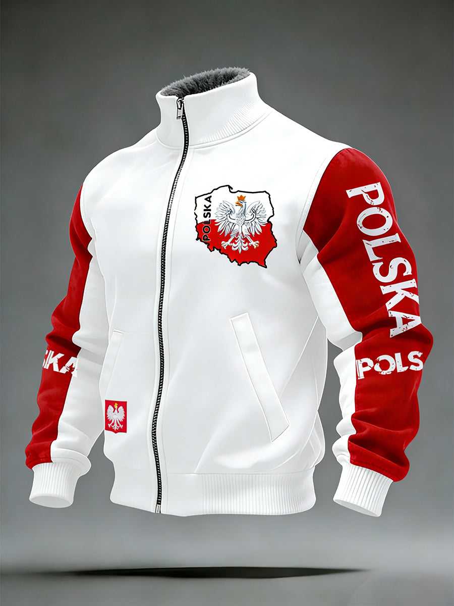 Męski Vintage Polski Art Print Casual I Wygodna Kurtka