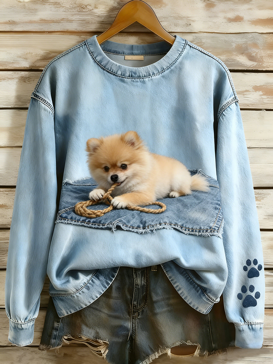 Damska bluza z długim rękawem w stylu retro Patchwork Animal Art Print Casual Comfort