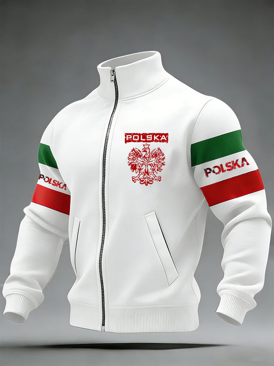 Męski Vintage Polski Art Print Casual I Wygodna Kurtka