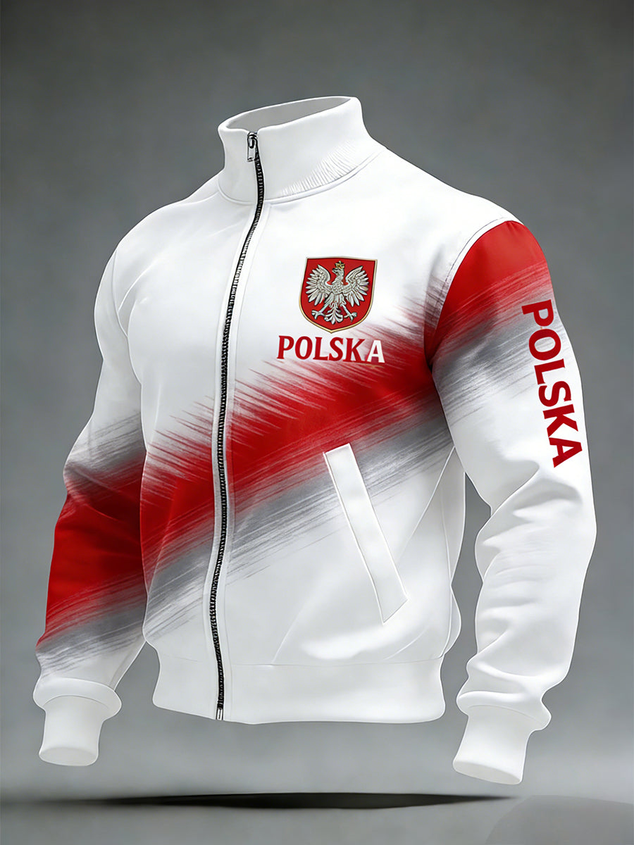 Męski Vintage Polski Art Print Casual I Wygodna Kurtka