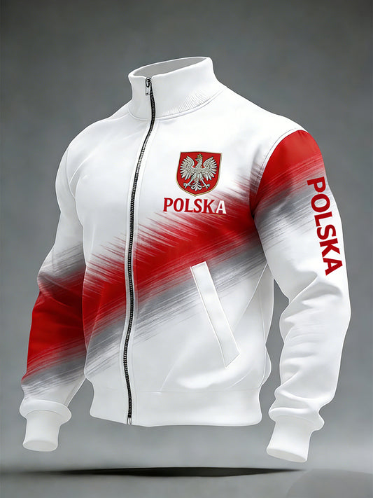 Męski Vintage Polski Art Print Casual I Wygodna Kurtka