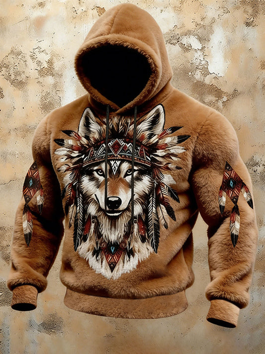Męska flanelowa bluza z kapturem Western Wolf Totem