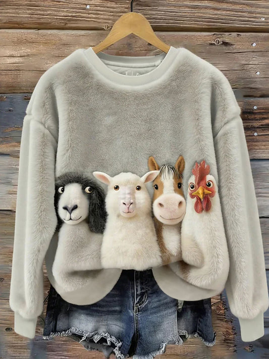 Damska śliczna flanelowa bluza ze wzorem grafiki zwierząt hodowlanych