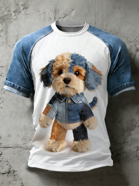 Męska koszulka z krótkim rękawem w stylu retro z nadrukiem Patchwork