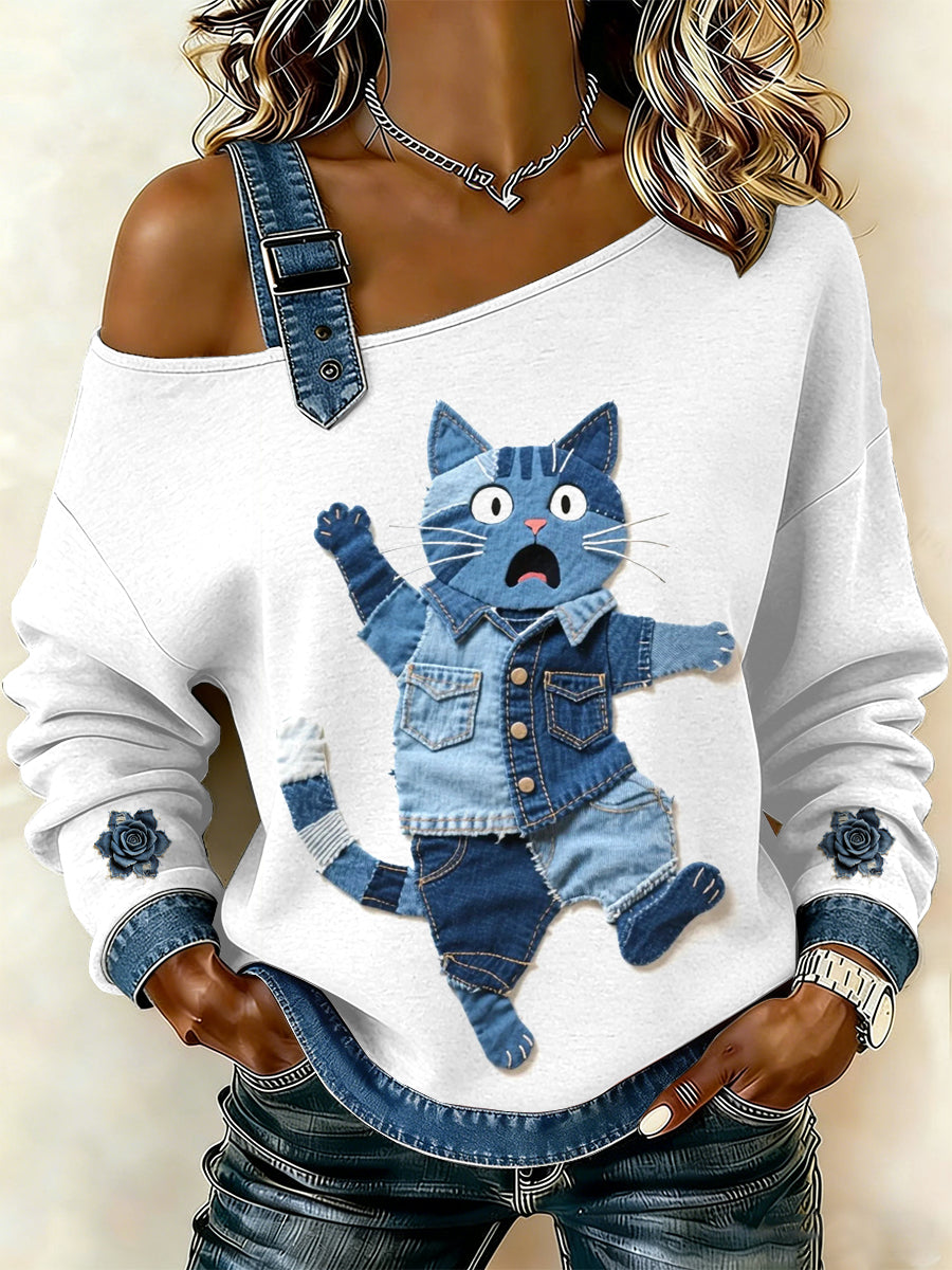 Damska bluza z motywem patchworku w stylu vintage Cat