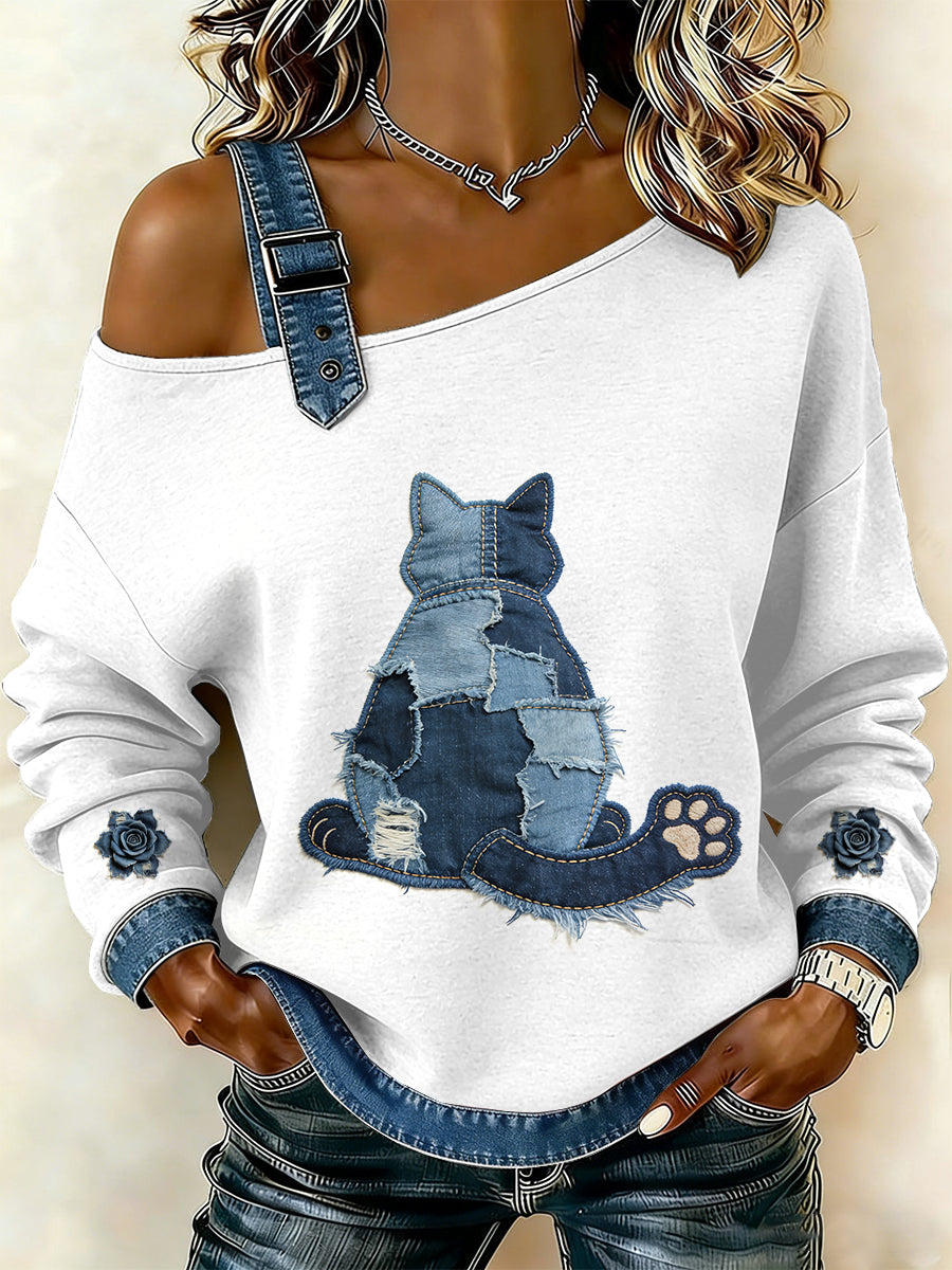 Damska bluza z motywem patchworku w stylu vintage Cat