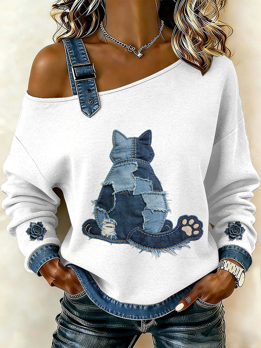 Damska bluza z motywem patchworku w stylu vintage Cat