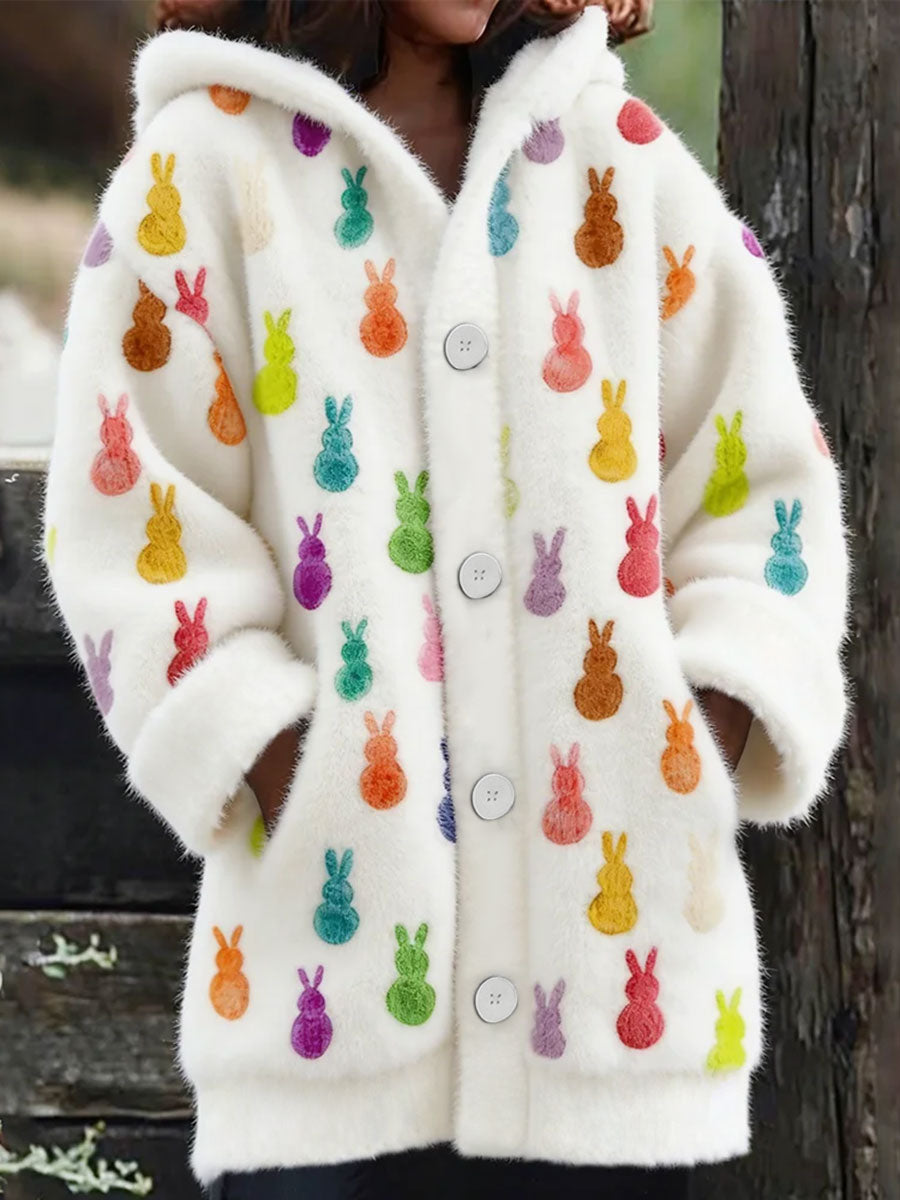 Damski słodki króliczek flanelowy sweter z kapturem