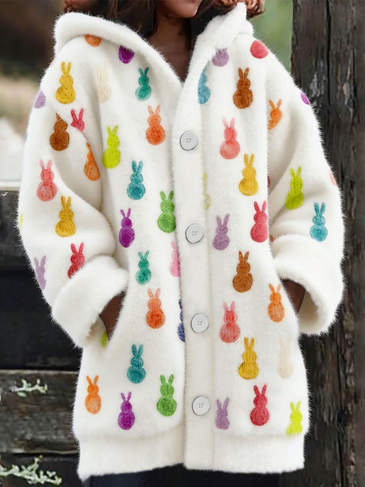 Damski słodki króliczek flanelowy sweter z kapturem